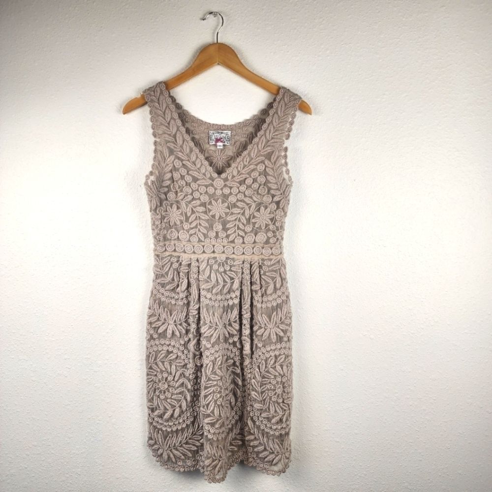 Anthropologie Yoana Baraschi BOHO Beige Veiled Alder Lace Cocktail Dress Size 2